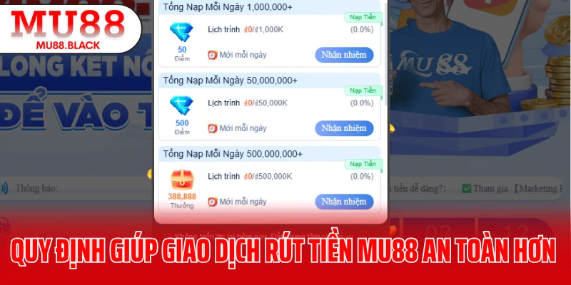 Quy định giúp giao dịch rút tiền MU88 an toàn hơn